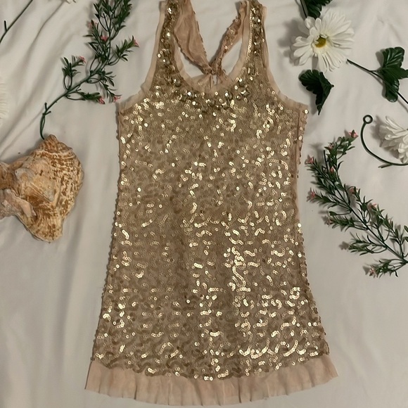 seductions Tops - Elegant Gold Sequins Mesh Tank top
